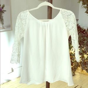Classic white work blouse with lace sleeves